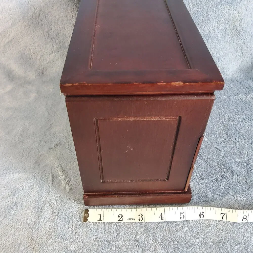 Vintage Wooden Jewelry Armoire Chest Storage Box Pink Velvet Lining 12